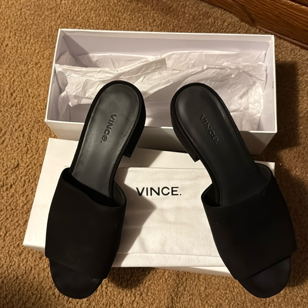 VINCE Black Genuine Suede Leather Block Heels